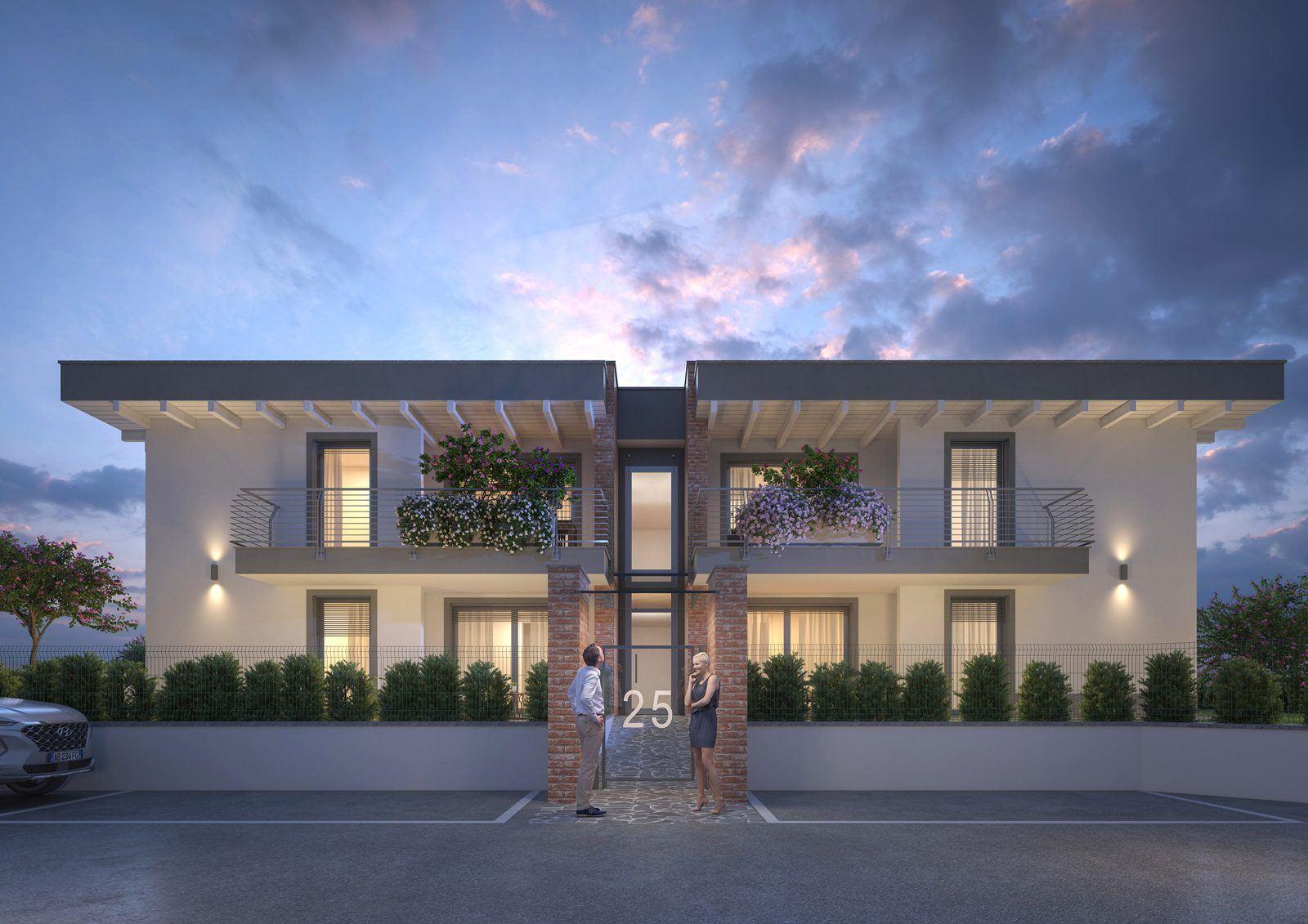 Palazzina bifamiliare al tramonto