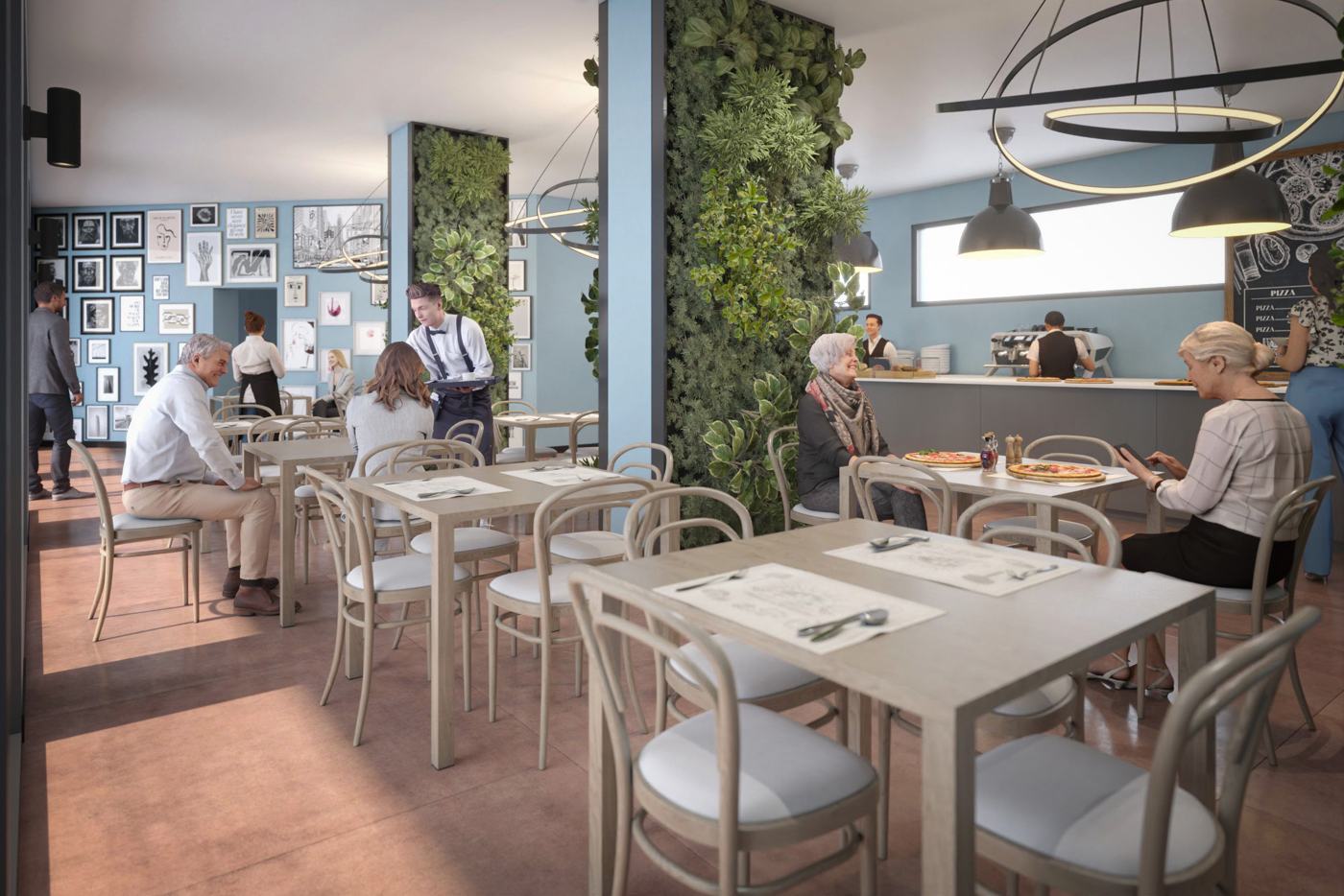 Ristorante con pareti verdi