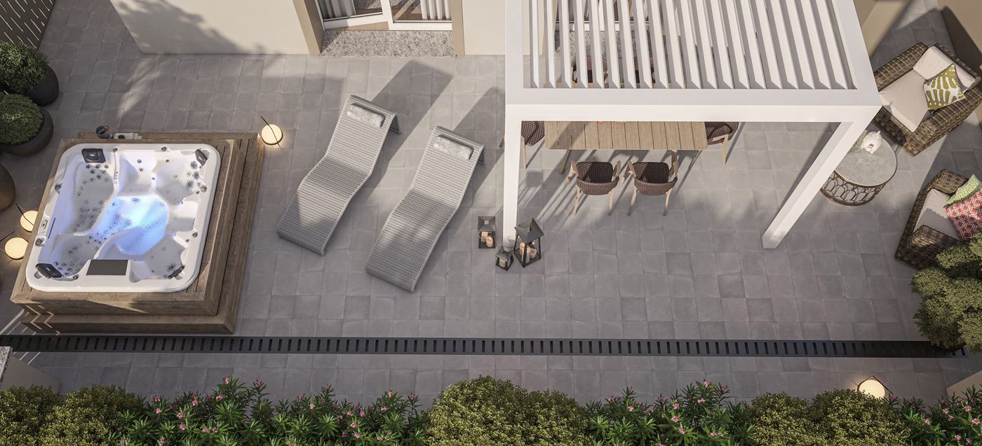 Terrazzo con idromassaggio, vista dall'alto