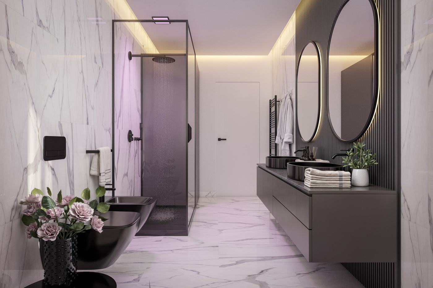 Bagno in marmo con doccia