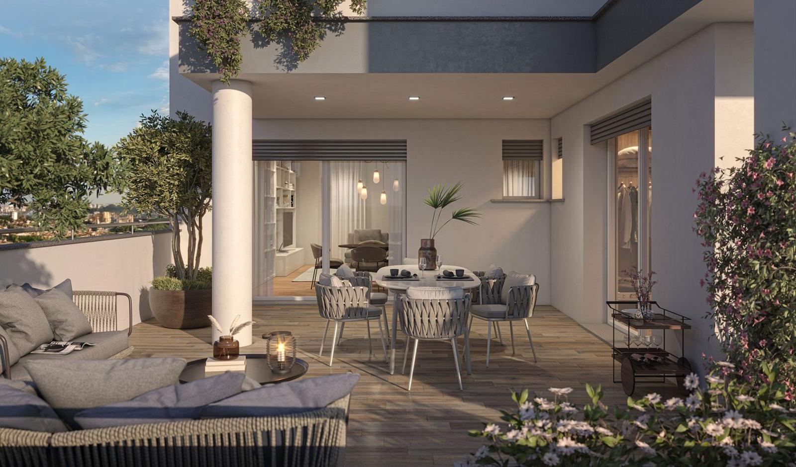 Terrazzo arredato con zona pranzo